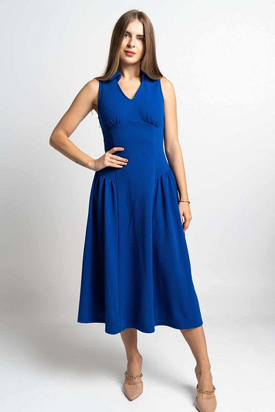 Nichii Women's Solid Sleeveless Midi Dress with Waist Detail
