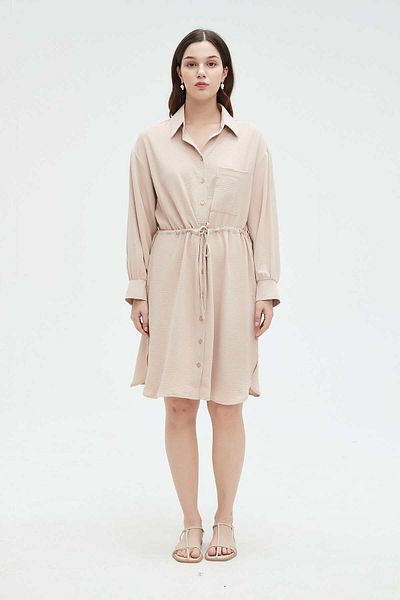 Nichii Women's Midi Dress with Long Sleeves and Waist Tie