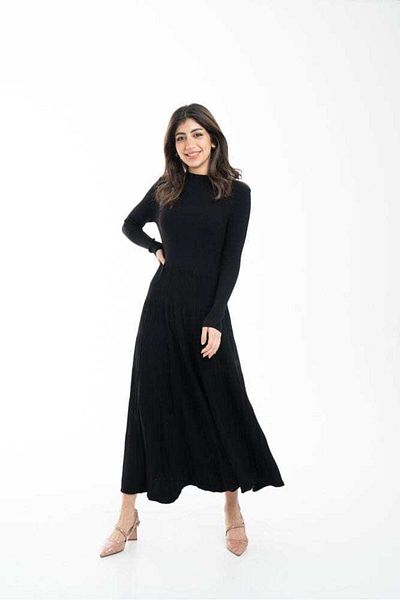 Nichii Solid Long Sleeve Woven Fabric Midi Dress