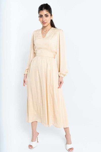 Nichii Women's Long Sleeve Plain Midi Dress with Seven Opening