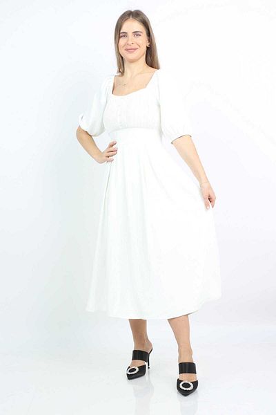 Nichii Embroidered Waist Midi Dress with Short Sleeves