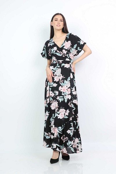 Nichii Maxi Dress with Butterfly Sleeves and Seven Neckline