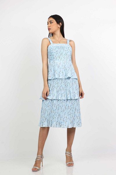 Nichii Layered Floral Midi Dress with Straps