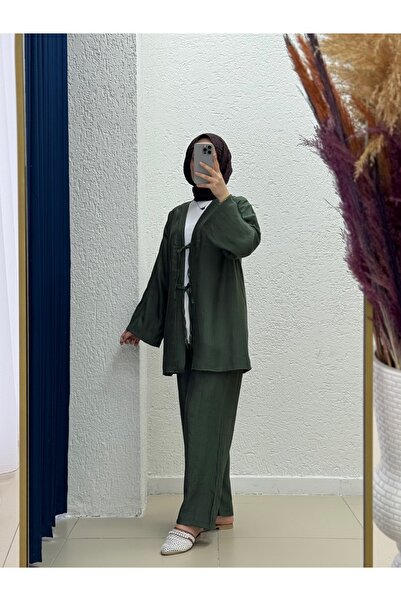 BENAHOLL Καλοκαιρινό Σετ Τσότσιρα Παντελόνια/Σετ Παντελόνια Φράουλα με Κορδόνια Μελέσια-ΜΦ213 Χακί