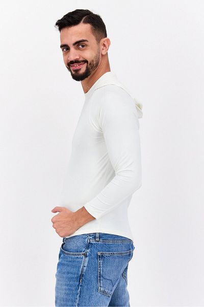 DRT Men Hooded Brand Logo Long Sleeve Sweatshirt, White