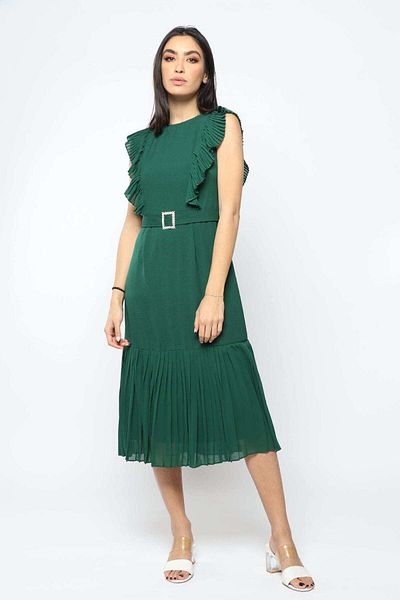 Nichii Women's Classic Sleeveless Midi Dress with Butterfly Ruffle