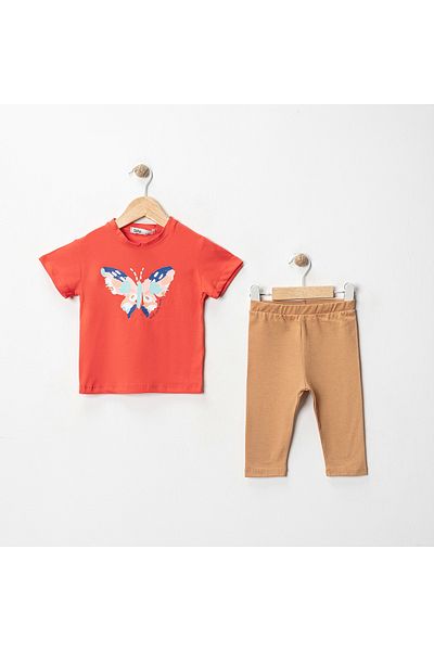 MK Mukko Kids Girls' Butterfly Printed Basic Seasonal/Summer Leggings T-Shirt Bottom Top Set