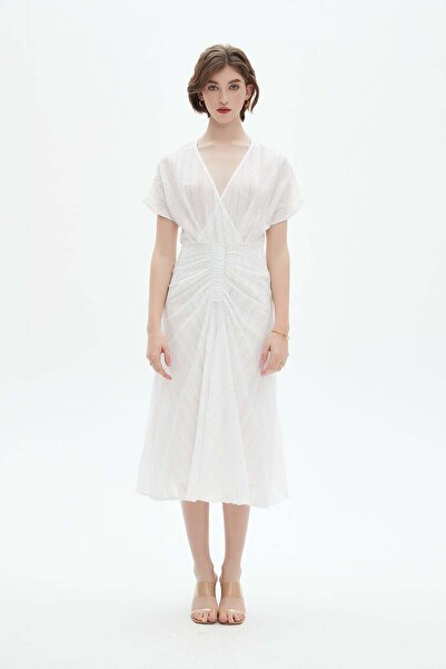 Nichii V-Neck Ruffled Short Sleeve Midi Dress