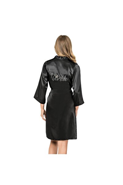 MİRALİVE Marsilyan- Black Short Satin Bride Dressing Gown