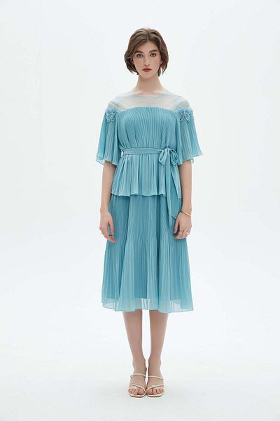 Nichii Plus Size Midi Dress with Half Sleeves and Chiffon Details