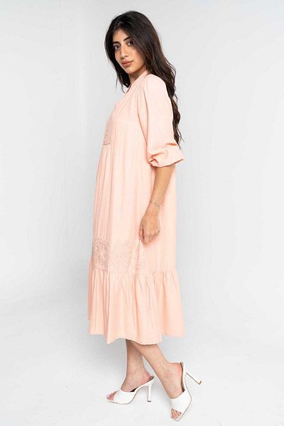 Nichii Women's Loose Midi Dress with 3/4 Sleeves and 75-Inch Neck Opening