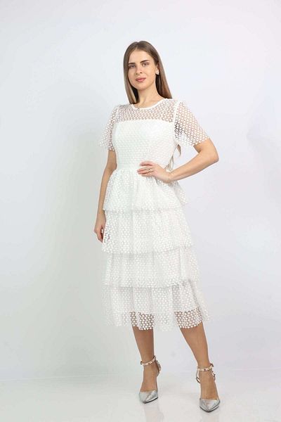 Nichii Lace Ruffled Midi Dress with Short Sleeves