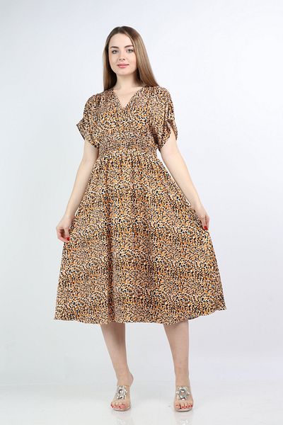 Nichii Women's Short Sleeve Snake Print Midi Dress with a Fitted Waist