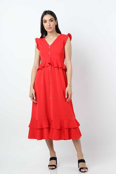 Nichii Women's Sleeveless Midi Dress with Scoop Neck