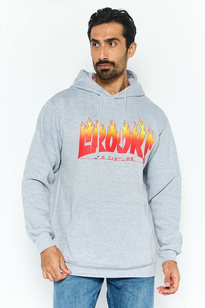 CROOKS CASTLES Men Hooded Graphic Print Long Sleeves Sweatshirt, Grey