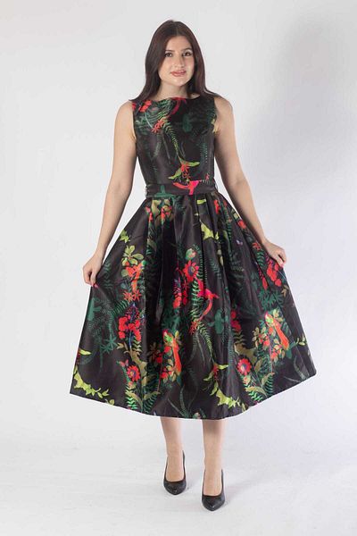 Nichii Women's Midi Floral Dress with Fitted Waist