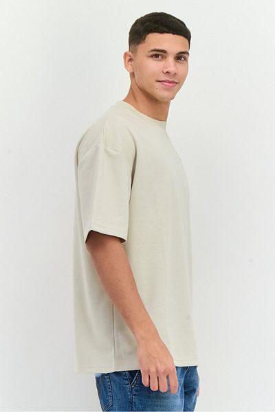 Core Elements Men Crew Neck Short Sleeve Brand Logo T-Shirts, Cream