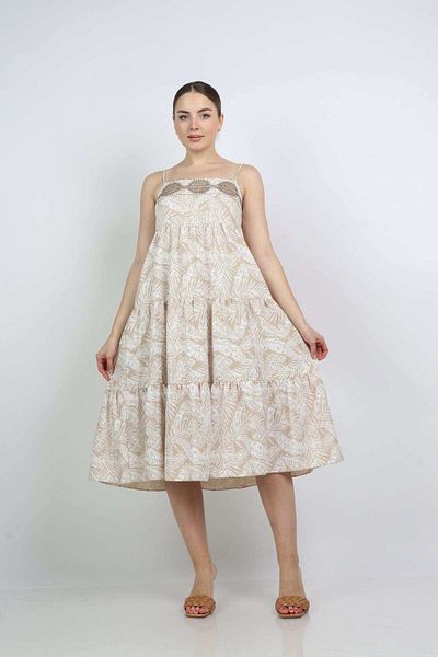 Nichii Embroidered Wide A-Line Midi Dress with Straps