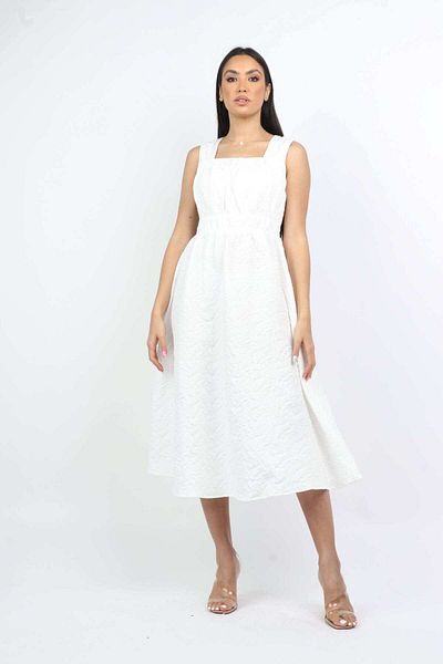Nichii Square Neckline Midi Dress with Waist Detail -