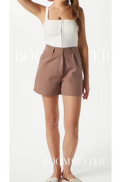 BoomBester Women's Premium Quality Linen Flam Shorts Lined with Elastic Waist