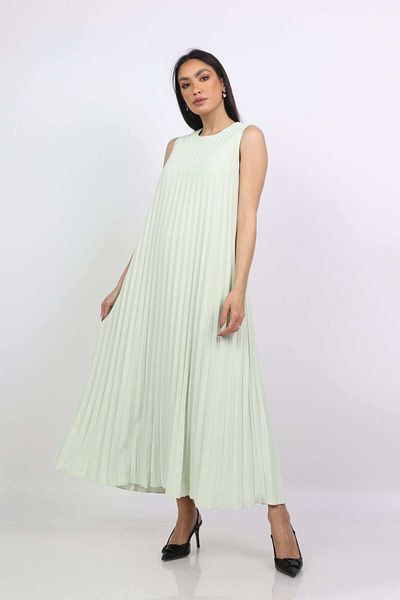 Nichii Women's Solid Pleated Long Evening Dress without Sleeves