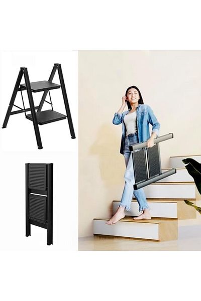 Hexar ® 2 Step Ladder Folding Ladder with Anti-Slip Pedal Folding Step Stool Portable Lightweight Fo