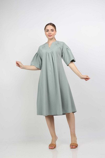 Nichii Solid Midi Dress with Short Wide Sleeves