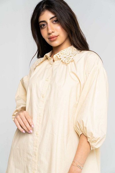 Nichii Solid Midi Dress with Front Buttons and 3/4 Sleeve