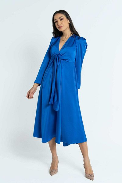 Nichii Women's Long Sleeve Midi Dress with Bust Tie