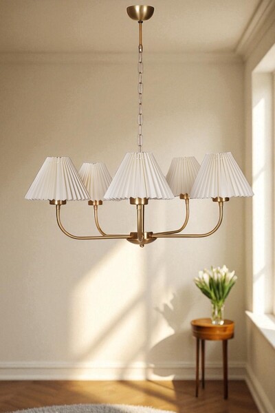 Lumexx APOLLO 5 Lİ ESKİTME PİLELİ KREM ABAJURLU AVİZE