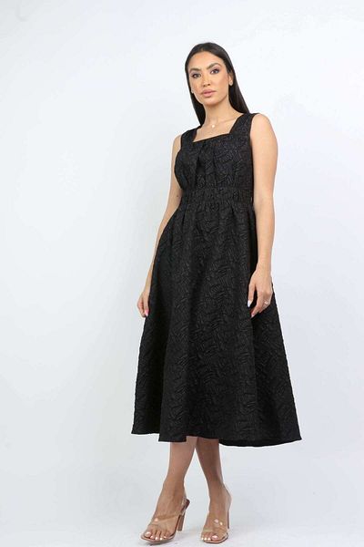 Nichii Square Neckline Midi Dress with Waist Detail -