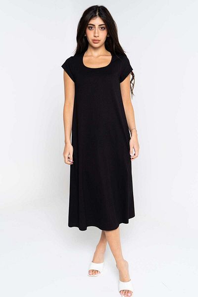 Nichii Women's Short Sleeve Midi Dress with Round Neck