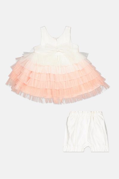 American Princess Toddlers Girl 2 Pcs Textured Mesh Party Dress With Shorts Set, Multicolor