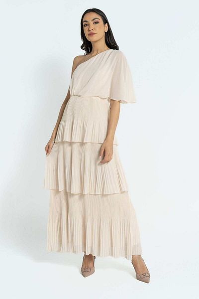 Nichii Women's Pleated Maxi Dress with Butterfly Sleeves