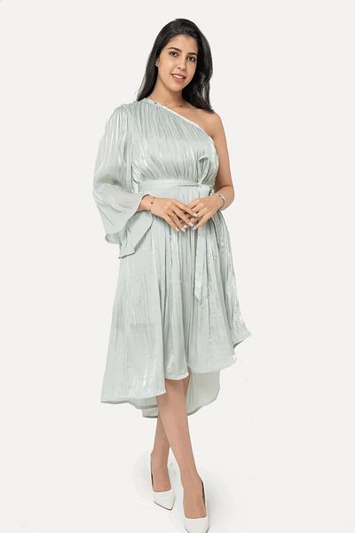 Nichii Women's One-Shoulder Ruffled Midi Dress