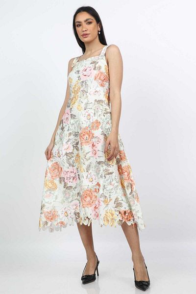 Nichii Floral Print Midi Dress with Wide Straps