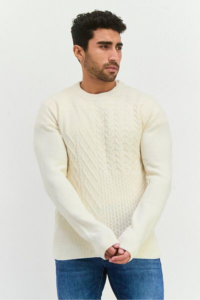 Thomas Sterling Men Crew Neck Knitted Sweater, Cream