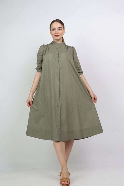 Nichii Women's Oversized Midi Shirt Dress with Front Buttons and Short Sleeves