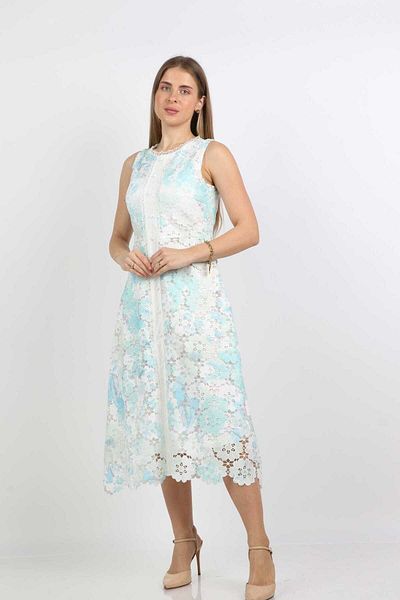 Nichii Women's Full Lace Midi Dress with Front Buttons and No Sleeves