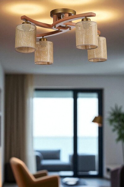 Lumexx WESTON 4 LÜ NATUREL PETEK ABAJURLU PLOFONYER AVİZE