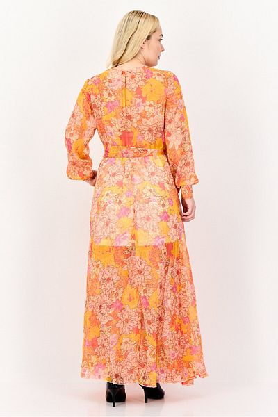 Spy Zone Exchange Women Floral Print Belted Maxi Dress, Multicolor