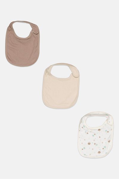 Dream Gro Toddlers Boy 3 Pcs Mushroom Print Bib Set, Tan