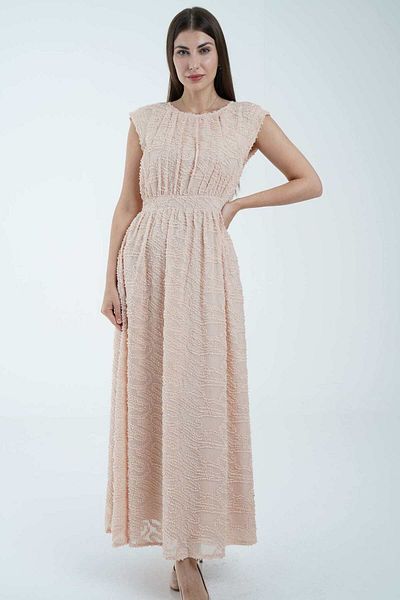 Nichii Long Printed Maxi Dress with Waist Detail and Long Sleeves