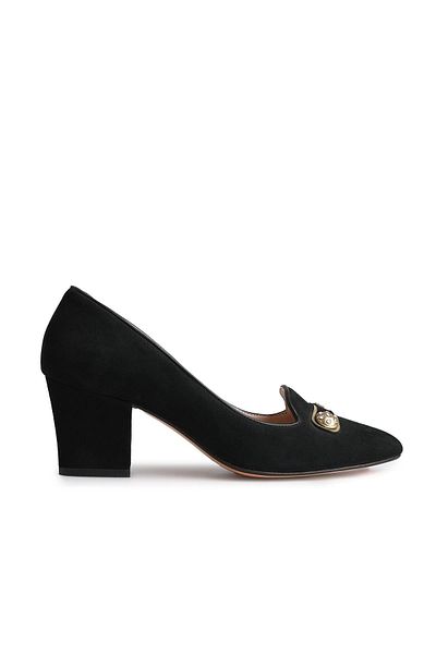 Deriderim Stone Detailed Suede Mid-Heeled Women's Shoes