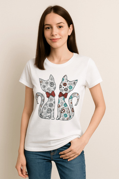 Welike Tricou dama cu aplicatii pisica