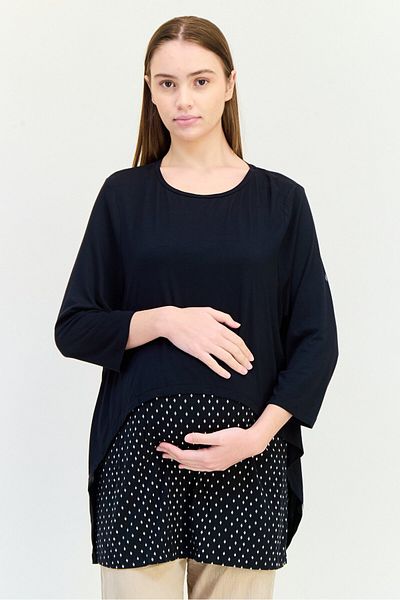 Blooming Marvelous Maternity Round Neck 3/4 Sleeves Allover Print Tunic Top, Multicolor