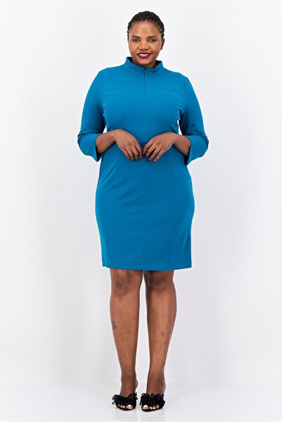 Clover And Sloane Women Plain Midi Dress, Teal Blue