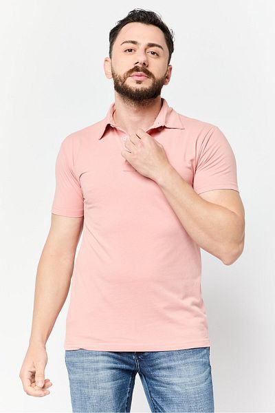 Romeo NYC Men Regular Fit Plain Short Sleeve Polo Shirt, Rose Pink