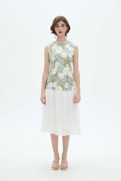 Nichii Sleeveless Midi Dress with Back Zipper and Round Neck