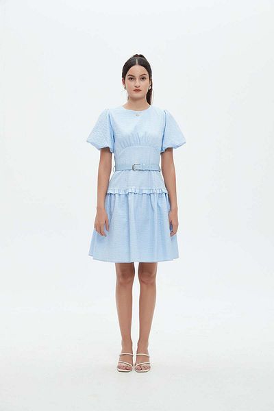 Nichii Women's Short Dress with Waist Belt and Half Sleeves